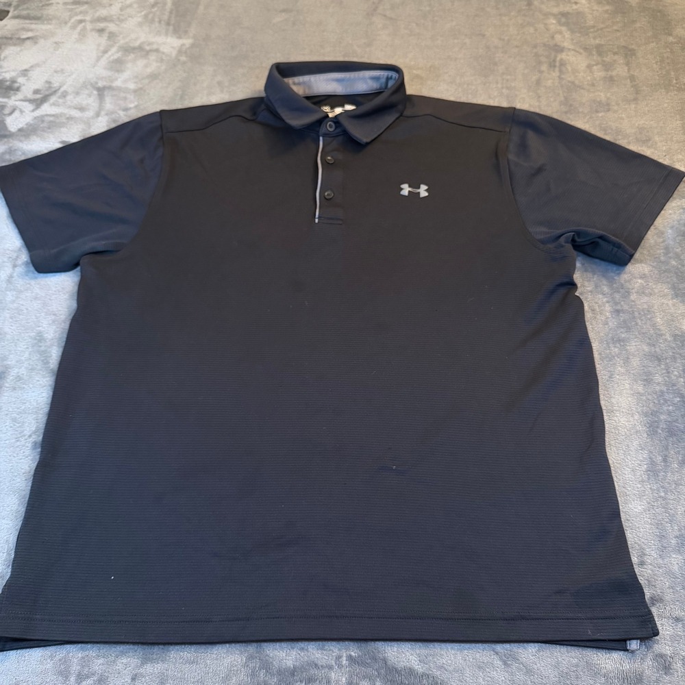Under Armour HeatGear Loose Fit Black Golf Polo Shirt Short Sleeve Men's Large